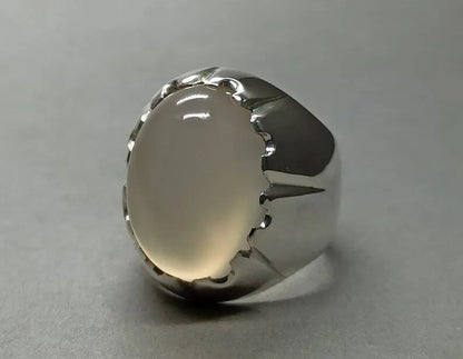 Mens Real Quartz Ring High Quality Sterling Silver 925 Moonstone Dur e Najaf - Heavenly Gems