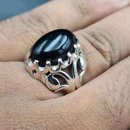 Old yemeni aqeeq ring shifat al abad mens gemstone agate rings hakik ring akik 925 Sterling Silver Ring - Heavenly Gems