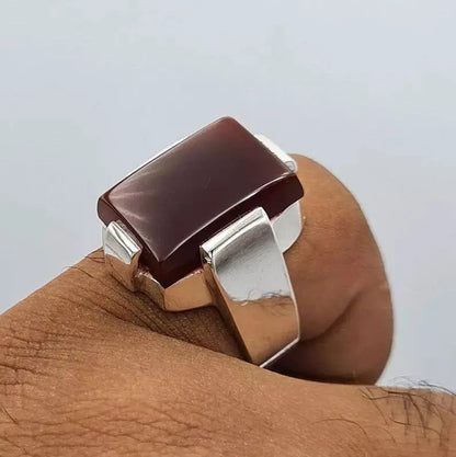 Yemeni Aqeeq Aqiq Akik Jewelry Unisex ring hakik real gemstone blood red ring - Heavenly Gems
