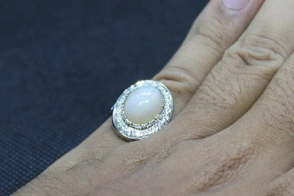 Natural Unheated and Untreated Oval Shape White Ethopian Origin Fire Opal Ring - Heavenly Gems