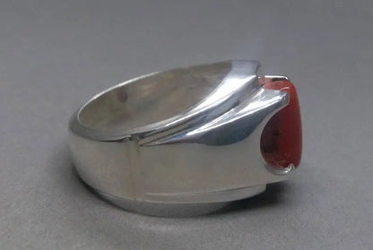Natural Unheated Untreated Deep Red Coral Mens Ring Sterling Silver 925 Ring - Heavenly Gems