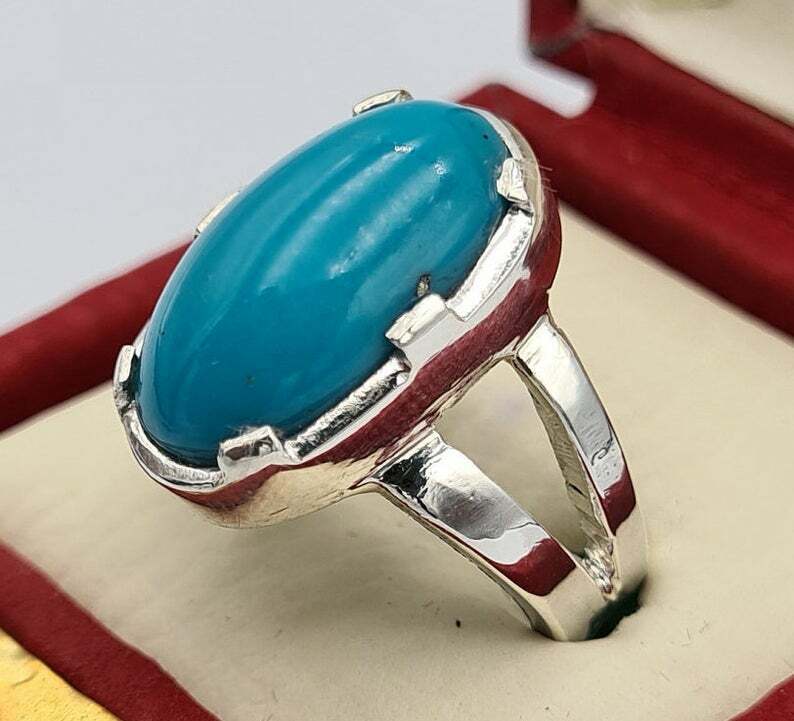 AAAA Sleeping beauty unisex feroza ring real turquoise stone jewelry mens rings - Heavenly Gems