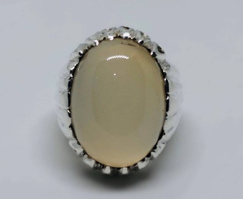 Mens Real Quartz Ring High Quality Sterling Silver 925 Moonstone Ring Dure Najaf - Heavenly Gems