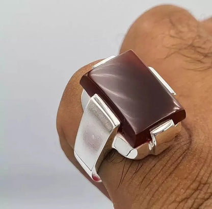 Yemeni Aqeeq Aqiq Akik Jewelry Unisex ring hakik real gemstone blood red ring - Heavenly Gems