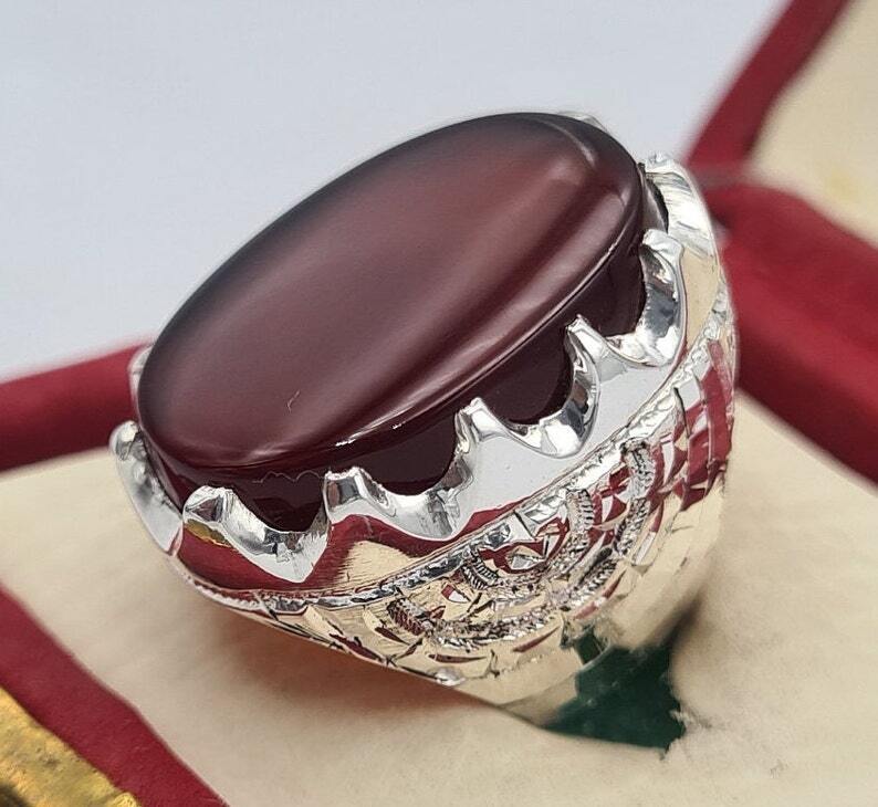 Yemeni Aqeeq ring yaman agate yamani akik hakik aqiq bague handmade jewelry ring - Heavenly Gems