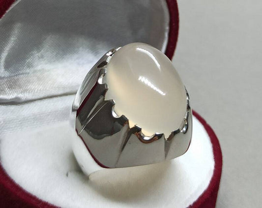 Mens Real Quartz Ring High Quality Sterling Silver 925 Moonstone Dur e Najaf - Heavenly Gems