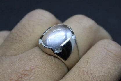 Natural White Quartz Mens Ring Sterling Silver 925 Moonstone Ring Dur e Naja - Heavenly Gems