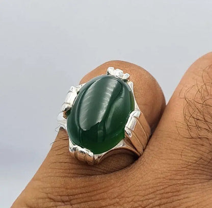 Green Yemeni Aqeeq Yamni Yemen Yamani Agate Akik Aqiq Hakik Ring Handmade Silver - Heavenly Gems