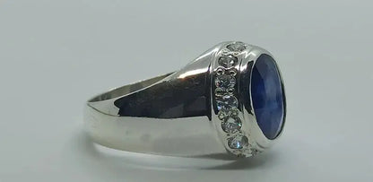 Natural Deep Blue Sapphire Women Ring Sterling Silver 925 Handmade Neelam Ring - Heavenly Gems