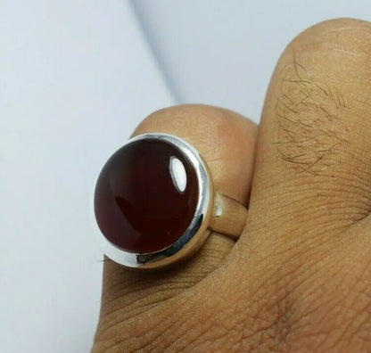 Brown Blood Red Yemeni Aqeeq Ring Agate Akik Aqiq Silver Rings Mens Jewellery - Heavenly Gems