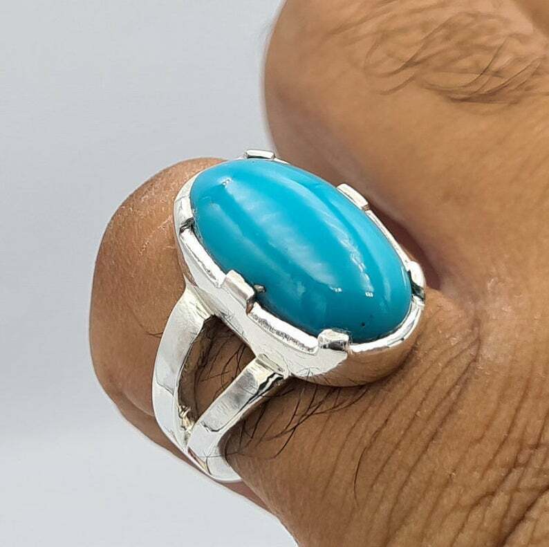 AAAA Sleeping beauty unisex feroza ring real turquoise stone jewelry mens rings - Heavenly Gems