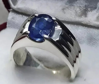 Natural 3.5 Carat Deep Blue Sapphire Mens Ring Sterling Silver 925 Handmade ring - Heavenly Gems