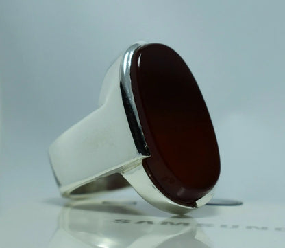 Brown Blood Red Yemeni Aqeeq Ring Akik Aqiq Agate Bague Sterling Silver Rings - Heavenly Gems