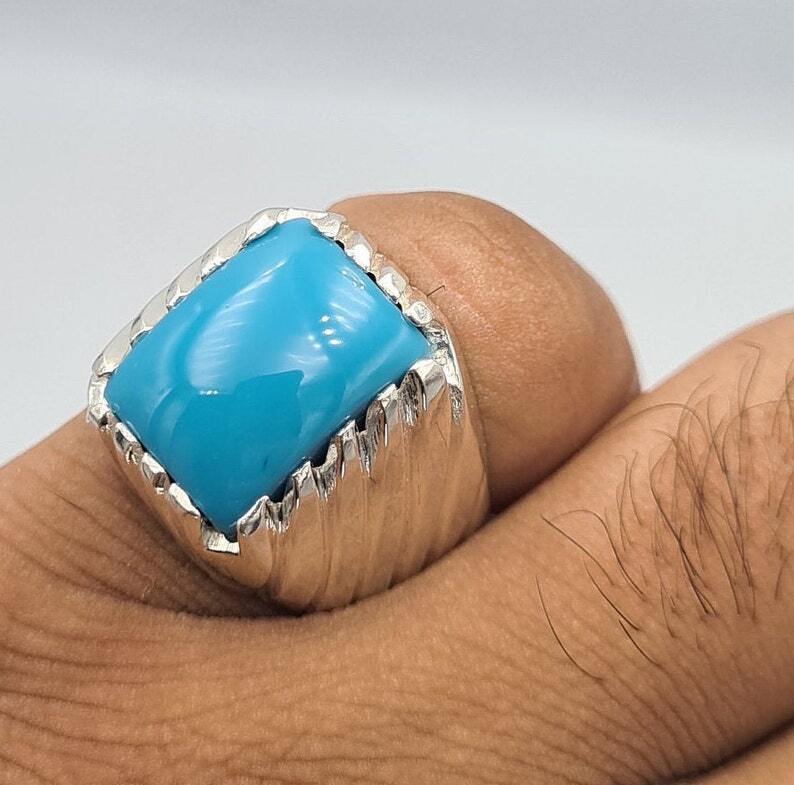 AAAA Turquoise Ring Sleeping beauty stone natural blue turquoise stone mens 925 Sterling Silver Ring - Heavenly Gems