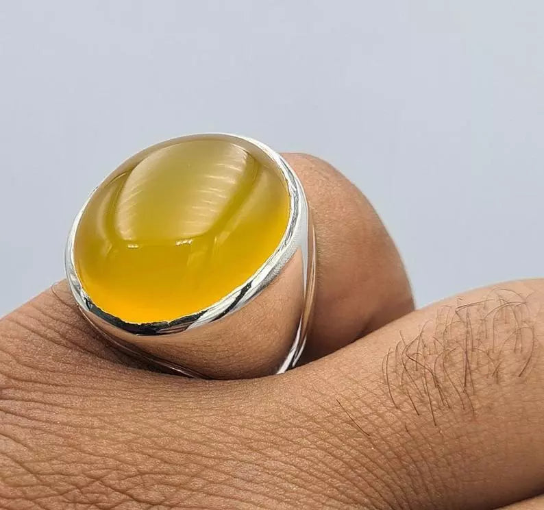 Aqeeq ring yemeni yamni yemen hakik yellow agate jewelry gift for him men rings - Heavenly Gems