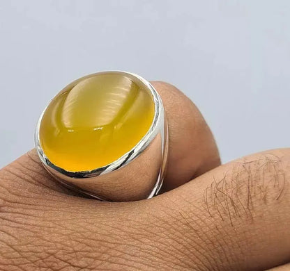 Aqeeq ring yemeni yamni yemen hakik yellow agate jewelry gift for him men rings - Heavenly Gems