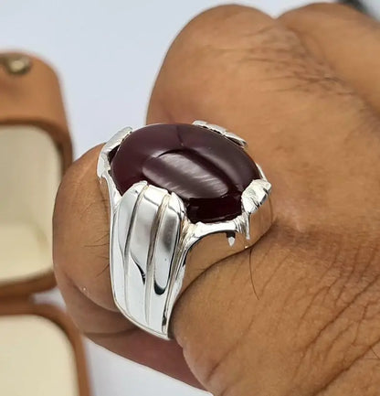 Red Aqeeq Akik Aqiq Yemeni Yaman Yamni Agate Bague Sterling Silver Jewelry Rings - Heavenly Gems