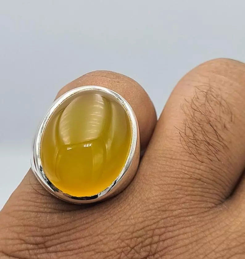 Aqeeq ring yemeni yamni yemen hakik yellow agate jewelry gift for him men rings - Heavenly Gems