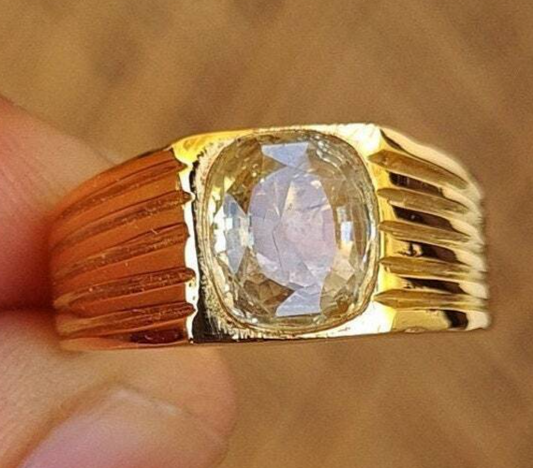 Canary yellow sapphire flawless super clean and clear 18k yellow gold men's ring - Heavenly Gems