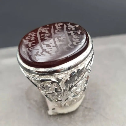 Naad-e-Ali Written Yemeni aqeeq ring | Mens Agate ring | Real yamani aqeeq rings Silver 925 - Heavenly Gems
