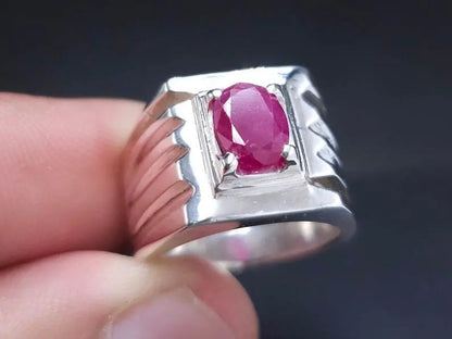 Natural Ruby Ring Unheated Untreated Ruby Ring For Men 925 Sterling Silver - Heavenly Gems