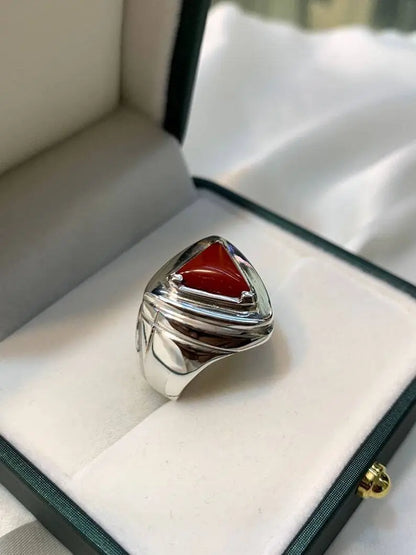 Natural Mens Womens Red Coral Ring Sterling Silver 925 HandCrafted marjan ring - Heavenly Gems