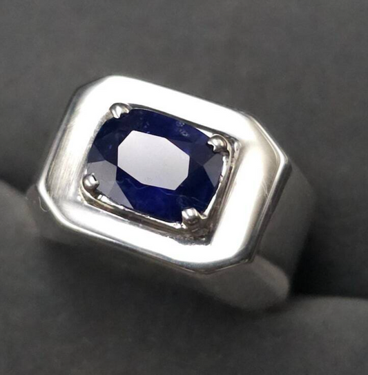 Natural Sapphire Ring For Men Royal Blue Ceylon Sapphire 925 Sterling Silver man - Heavenly Gems
