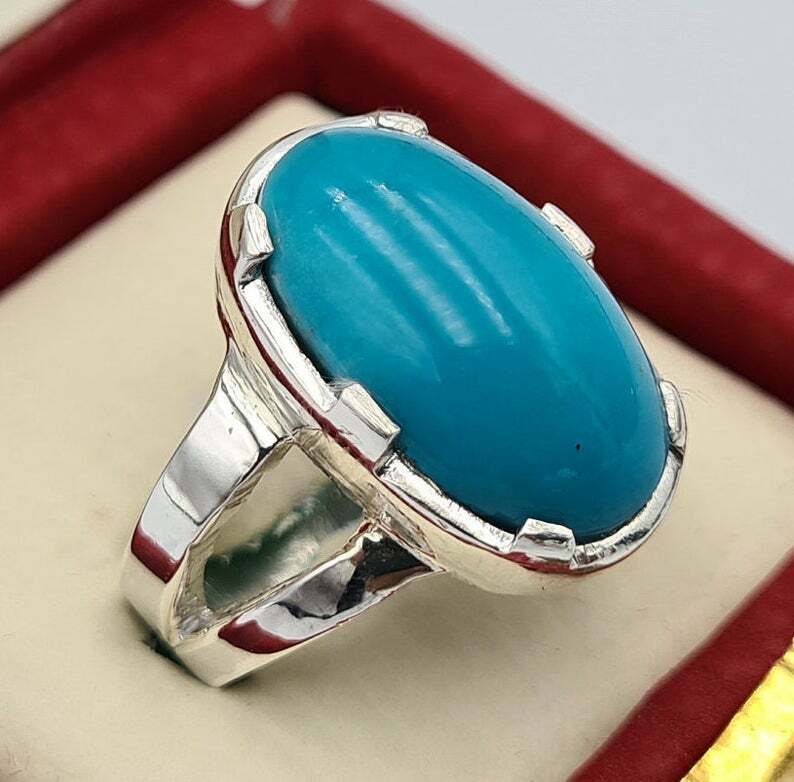 AAAA Sleeping beauty unisex feroza ring real turquoise stone jewelry mens rings - Heavenly Gems