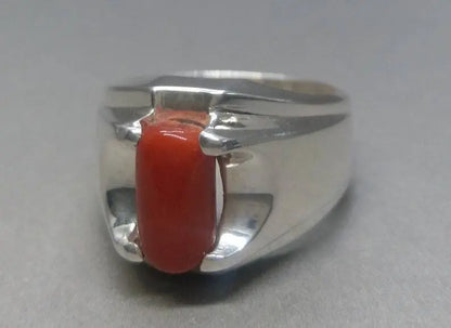 Natural Unheated Untreated Deep Red Coral Mens Ring Sterling Silver 925 Ring - Heavenly Gems