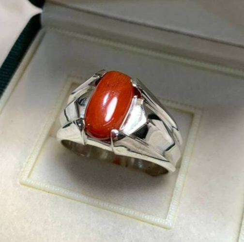 Natural Mens Red Coral Ring Sterling Silver 925 Handmade Ring High Quality Coral - Heavenly Gems