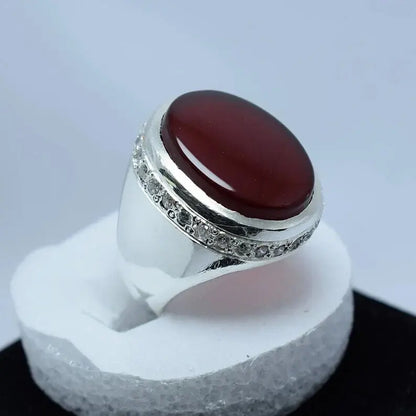 Mens Brown Black Aqeeq Ring Yemeni Aqeeq Ring for Men Mens Yemeni akik Ring brown Sterling Silver 925 (Premium Quality) - Heavenly Gems
