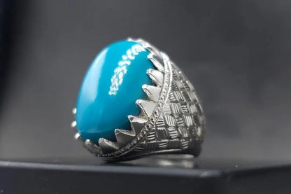 Rare Natural Feroza Turquoise Ring For Men 925 Sterling Silver Ring Shia Ring - Heavenly Gems