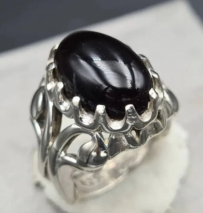 Old yemeni aqeeq ring shifat al abad mens gemstone agate rings hakik ring akik 925 Sterling Silver Ring - Heavenly Gems