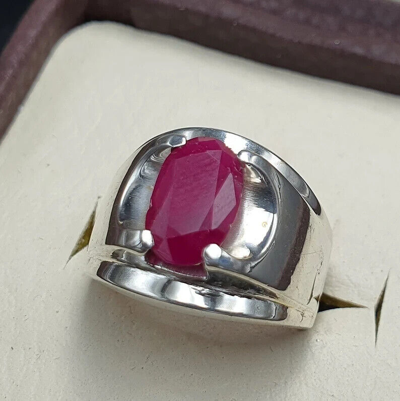 Natural Ruby Ring For Men 925 Sterling Silver Yakoot Ring Real Ruby Ring For Men - Heavenly Gems