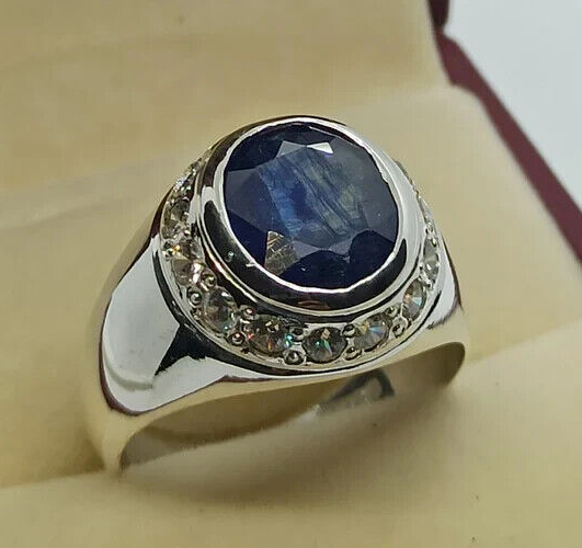 Natural Deep Blue Sapphire Women Ring Sterling Silver 925 Handmade Neelam Ring - Heavenly Gems