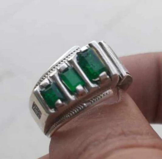 Natural Emerald Ring For Men 925 Sterling Silver Mens Emerald Handmade Ring mens - Heavenly Gems