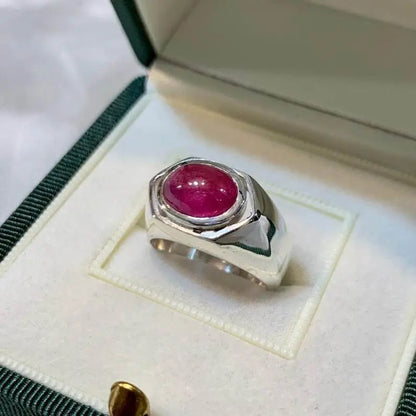 Natural Cabochon Ruby Mens Sterling Silver 925 Ring Big Oval Ruby Ring For Men - Heavenly Gems