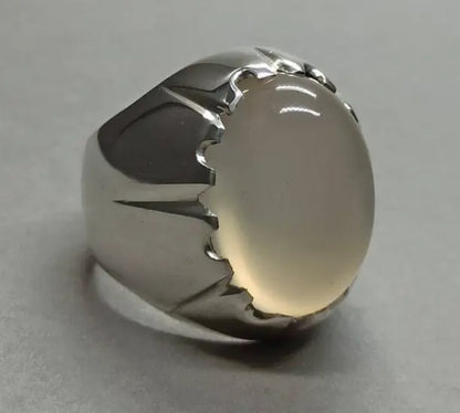 Mens Real Quartz Ring High Quality Sterling Silver 925 Moonstone Dur e Najaf - Heavenly Gems