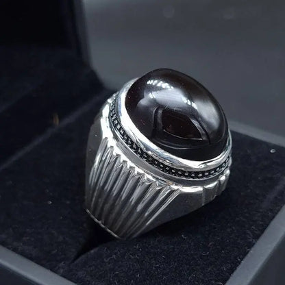 Yemeni Aqeeq Ring Shefat Al Abad Al Habshi Black Aqeeq Yemeni Kabadi Aqeeq Agate Sterling Silver 925 (Premium Quality) - Heavenly Gems