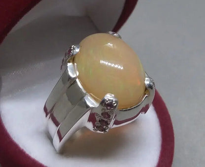 Natural Unheated Untreated Big Fire Opal Mens Ring Sterling Silver 925 ring - Heavenly Gems