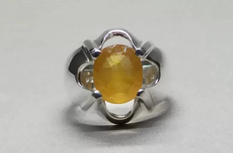 4.6 Carat Yellow Sapphire Ring - Sterling Silver Handmade Mens Ring - Heavenly Gems