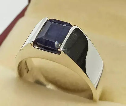 Natural men's Blue Sapphire 4 Carat Emerald Cut Men's Sterling Silver 925 jewelry - Heavenly Gems