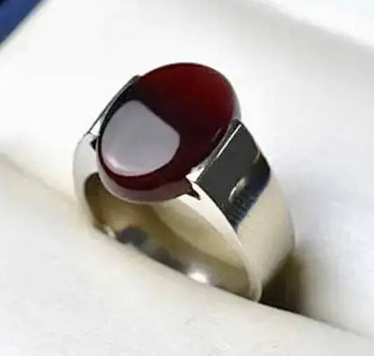 Yemeni Aqeeq Ring For Men & Women With Sterling Silver 925, Natural Dark Brown - Heavenly Gems