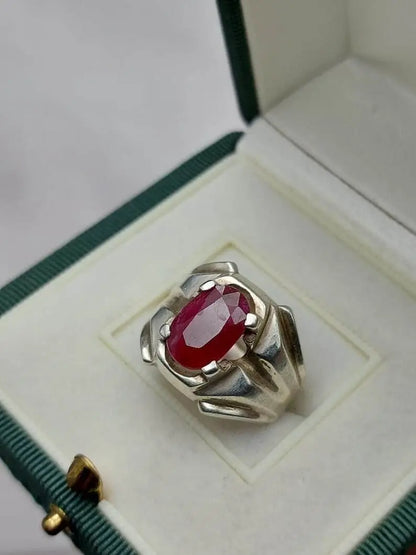 Natural Oval Ruby Mens Ruby Ring Sterling Silver 925 Handmade Ring Yaqoot ring - Heavenly Gems