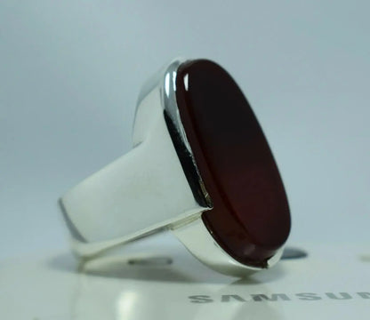 Brown Blood Red Yemeni Aqeeq Ring Akik Aqiq Agate Bague Sterling Silver Rings - Heavenly Gems