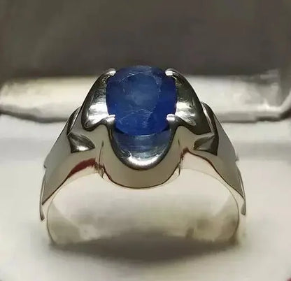 Blue Sapphire Men's Ring - Sterling Silver 925 Ring with Clean Luster - Heavenly Gems