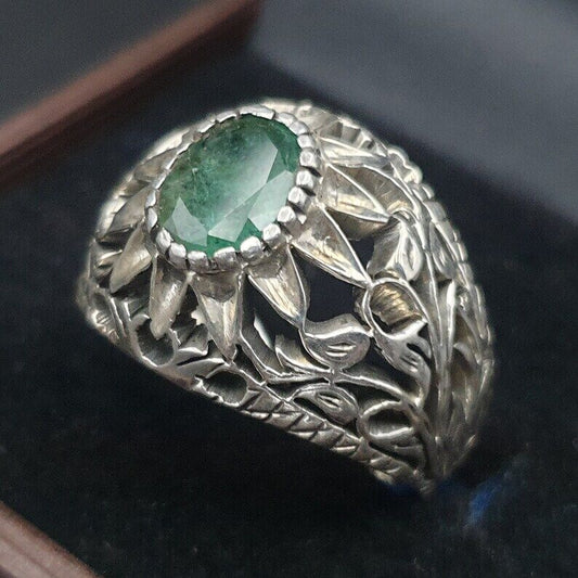 Natural Emerald Ring For Men Women 925 Sterling Silver Handmade Ring Green ring - Heavenly Gems