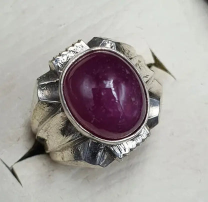 Natural Ruby Ring For Men Big Cabochon Ruby 925 Sterling Silver Handmade Ring - Heavenly Gems