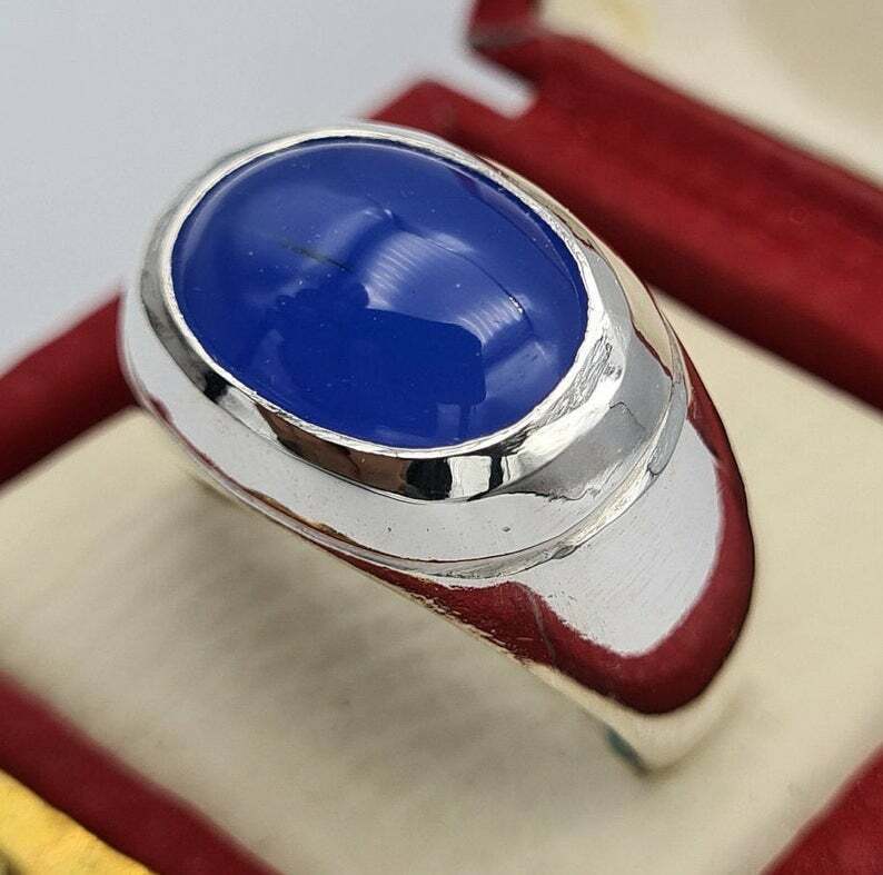 Rare blue yemeni aqeeq yamni yemen akik agate hakik bague mens rings easter gift - Heavenly Gems