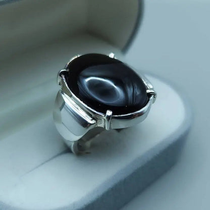 Real Yemeni Aqeeq Ring Kabadi Black Dark Deep Blood Red Aqeeq Ring Akik Ring men Sterling Silver 925 (Premium Quality) - Heavenly Gems